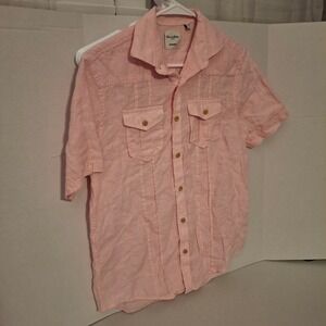 Baird McNutt Linen Murano Mens Short Sleeve Button Up Shirt Pink Size‎ S